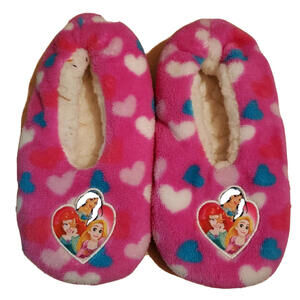 Girl's Disney Princess House Shoes Pink Slippers Hearts Size 1-2